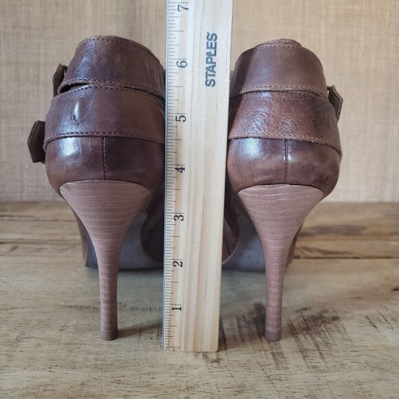 Vtg Carlos Santana Whipstitch Leather Dual Buckle Moto Pointy Ankle Booties 9 - Picture 6 of 13